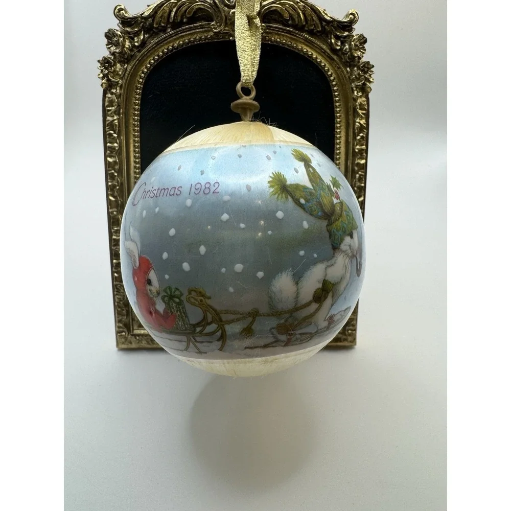1982 Hallmark Grandson Christmas Ornament Vintage Satin‎ Ball Bunny Sled